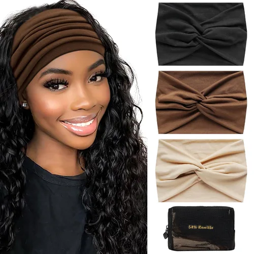 Miniatura 9 de S&N Remille Diademas anchas para mujer, banda para el cabello grande, diadema elástica antideslizante, accesorios con nudos torcidos, accesorios