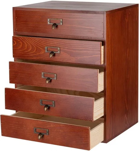 Miniatura 11 de GoooodGift Caja de almacenamiento grande de madera con cajones (gabinete boboticario, marco de ratán, marrón)