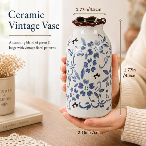 Miniatura 2 de Jarrón azul de cerámica china para decoración de mesa de mesa azul y blanca de porcelana azul y blanca