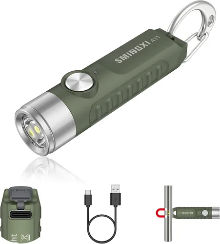 Llavero recargable de 500 lúmenes, linterna EDC con base magnética, mini luz de bolsillo súper brillante con USB-C, IP66 pequeñas linternas ligeras