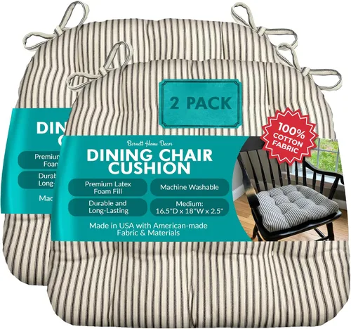 Miniatura 21 de Barnett Home Decor Ticking Stripe Berlin Blue - Almohadilla para silla de comedor con lazos, tamaño mediano 18, relleno de espuma de látex, lavable