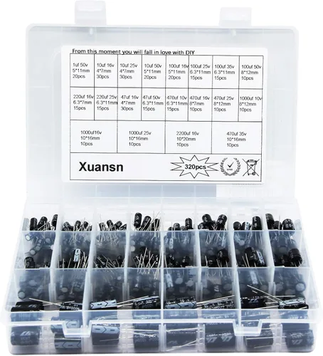 Condensadores electrolíticos 1uF 10uf 100uf 100uF 1000uF 220uf 47uf 470uf 10V 16V 25V 35V 50V XUANSN Kit de condensador de bajo voltaje para aire