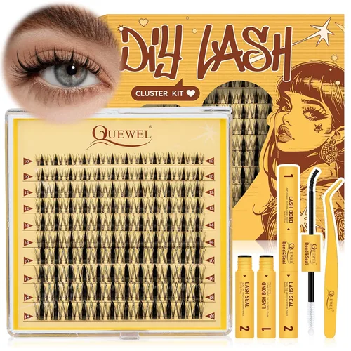 Miniatura 20 de QUEWEL Fairy-Lash-Clusters, 144 piezas Manga-Lash-Clusters Mix10-18mm Banda Invisible Natural Finas Clusters de Pestañas para Extensiones