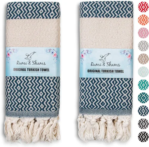 Miniatura 8 de RUMI & SHAMS - Toalla de mano turca para baño y cocina - 2 toallas de mano decorativas de lujo para baño - Toallas rústicas de cocina de 100 %