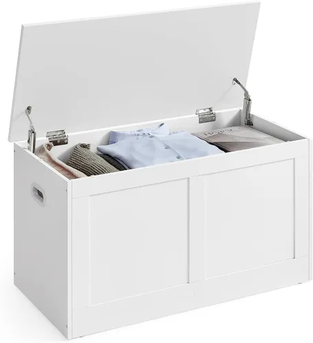 VASAGLE - ULSB064W01 Cofre de almacenamiento, baúl de almacenamiento con 2 bisagras de seguridad, banco de almacenamiento, banco para zapatos,