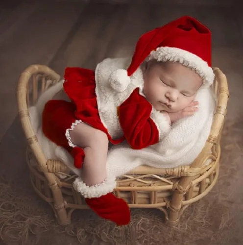 Miniatura 2 de Traje de fotos de Navidad para bebé recién nacido, traje de sesión de fotos, sombrero rojo, pantalones, ropa, botas con disfraz de Navidad