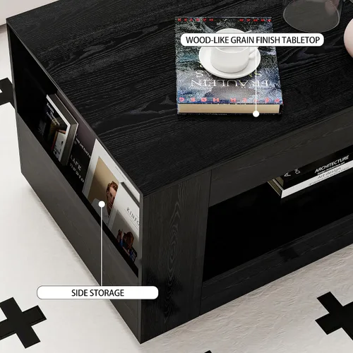 Miniatura 5 de Mesa de centro de grano de madera con estante abierto, mesa de cóctel moderna de alto brillo para sala de estar, dormitorio, oficina