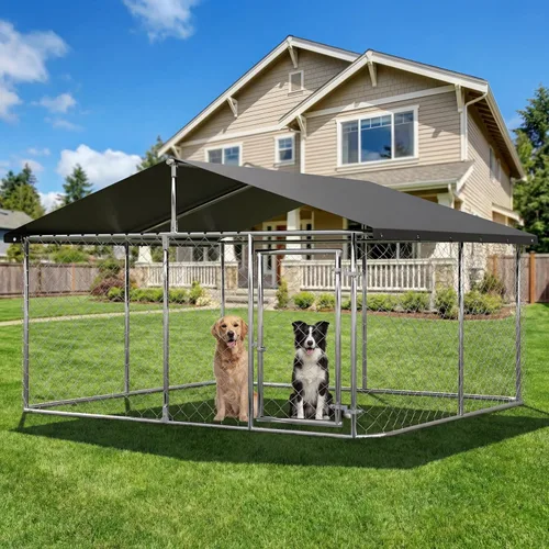 Caseta para Perros al Aire Libre, Jaula Resistente para Perros, Casa para Mascotas con Malla, Jaula Grande para Perros, Valla de Acero con Cerradura