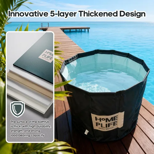 Miniatura 5 de Bañera portátil para adultos – Gran bañera plegable de 88 galones para spa caliente y baño de hielo, ideal para recuperación muscular rápida