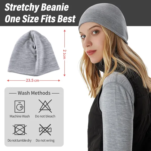 Miniatura 6 de Merino Protect 100% Merino Wool Beanie for Men Women Winter Warm Double-Layered Cuffed Hats Knit Soft Cap Skiing Skating
