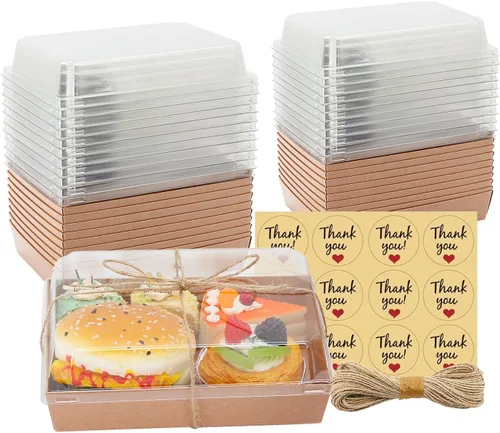 Miniatura 9 de Cajas de charcutería de 7 x 5 x 2.5 pulgadas con tapas transparentes, cajas grandes desechables de postre para panadería, recipientes para llevar