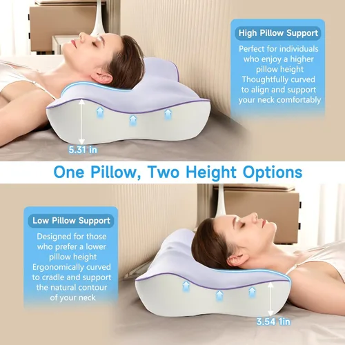 Miniatura 6 de jiaao Almohada cervical para cuello y hombro, almohada cervical ajustable de espuma viscoelástica para aliviar el dolor de dormir, almohadas Morado