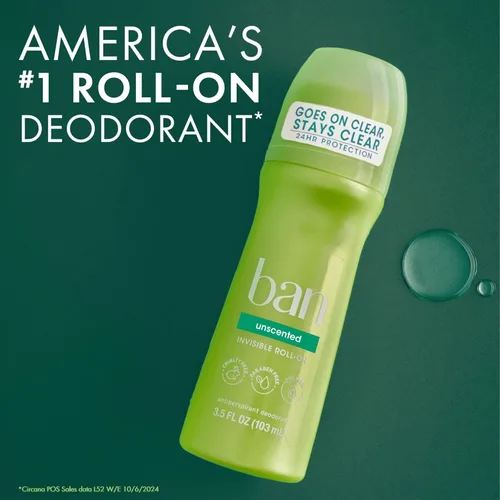 Miniatura 5 de Ban Desodorante Antitranspirante Roll-on Invisible para Mujeres y Hombres, Protección de 24 Horas contra el Olor y el Sudor de las Axilas, Sin