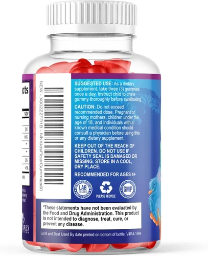 Miniatura 8 de Gomitas de fibra para niños – Fibra dietética 0.14 oz por porción – Suplemento diario de gomitas de fibra para niños – Gomitas prebióticas
