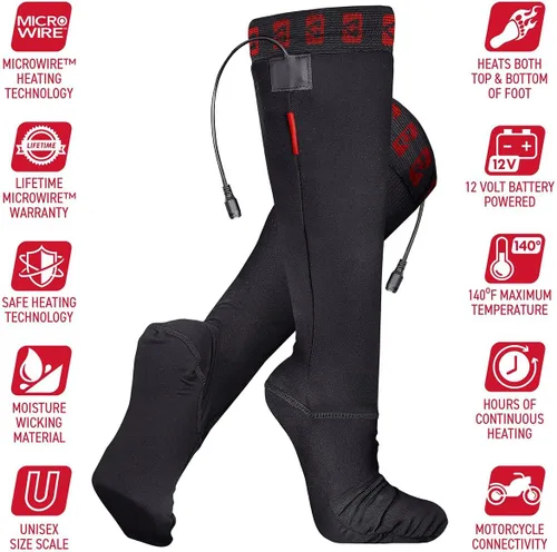 Miniatura 5 de Gerbing Calcetines de motocicleta con calefacción de batería de 12 V, unisex, calefacción de microalambre patentada para deportes de potencia, motos