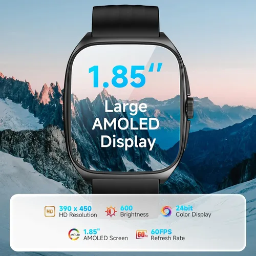 Miniatura 8 de SOUYIE Smart Watch with SOS, 1.85" AMOLED Display Fitness Tracker, Heart Rate Blood Oxygen Sleep Monitor for Men Women, IP68 Waterproof Sport Watch