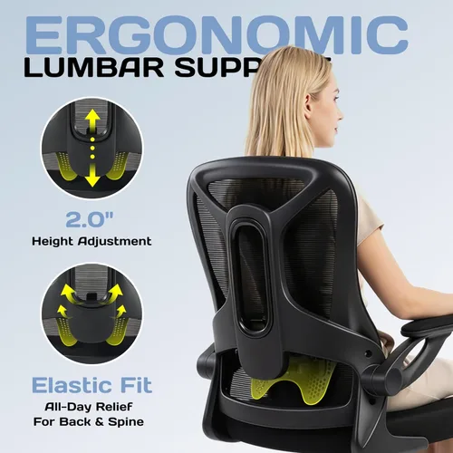 Miniatura 5 de Silla de oficina ergonómica, 300 libras, silla de computadora de malla resistente con soporte lumbar ajustable, brazos abatibles de 90° que ahorran