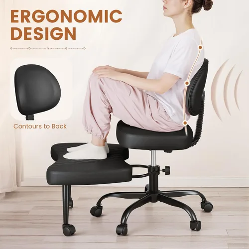 Miniatura 7 de Silla ergonómica de oficina con patas cruzadas con ruedas, sillas de meditación de altura ajustable para TDAH, yoga y trabajo de escritorio, asiento