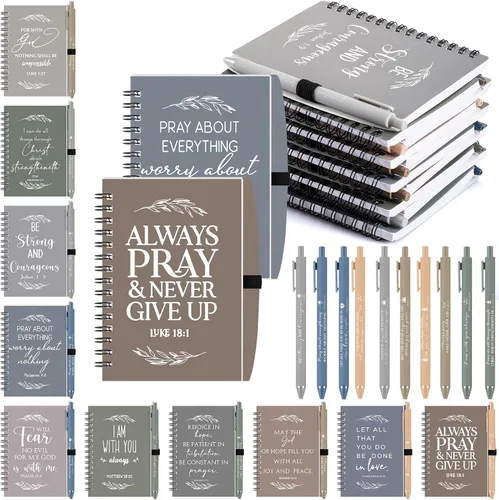 Miniatura 11 de Kosiz Juego de 60 unidades/30 regalos cristianos a granel incluye cuaderno en espiral y bolígrafo con versículo bíblico, bolígrafo de oración