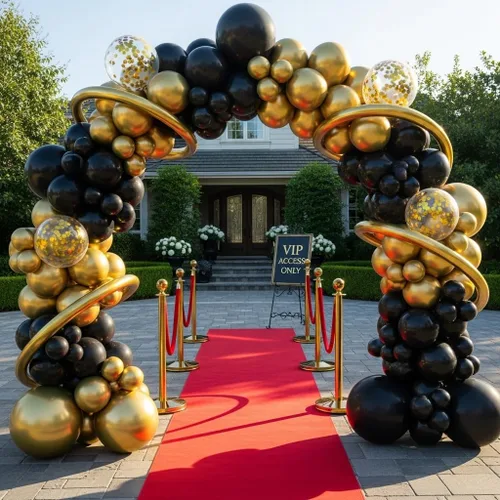 Miniatura 8 de Kit de arco de globos negros y dorados, 114 piezas de oro negro con confeti y globos largos para decoraciones de graduación 2026, cumpleaños