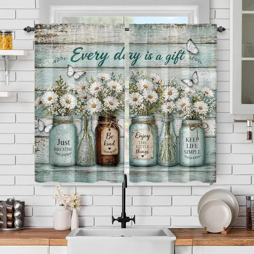 Miniatura 16 de Cortinas de mariposa, mariposa azul, diente de león blanco, románticas, para niñas y mujeres, insonorizadas, aisladas, con bolsillo para barra
