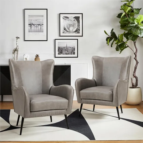 Miniatura 20 de HULALA HOME Silla decorativa de piel sintética con cojín extraíble, cómodo sillón tapizado con patas de metal negro y ribete de cabeza de clavo