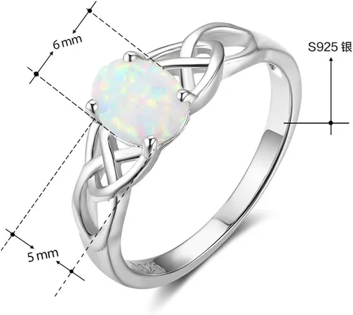 Miniatura 2 de Anillo de compromiso de boda con forma de corazón de ópalo de fuego de plata de ley 925, Metal, Ópalo