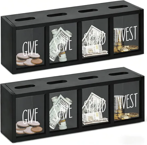 Miniatura 12 de Alcancía de madera para niños, caja de ahorro de dinero para adultos, bancos de niños para billetes y monedas, alcancía para niños y niñas, caja