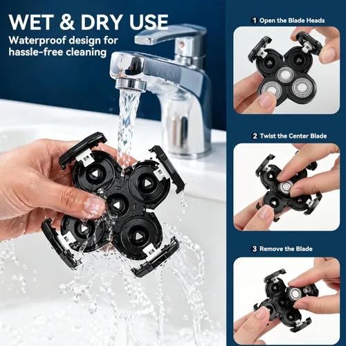 Miniatura 6 de 1 cabezal de repuesto para afeitadora de cabeza, 5 cuchillas para hombre para aseo calvo + 1 cepillo de limpieza, repuesto de maquinilla de afeitar