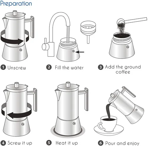 Miniatura 5 de Easyworkz Diego - Cafetera de café expreso para estufa, 6 tazas de 10 onzas, con mango largo hueco de acero inoxidable, cuchara medidora de 0.27