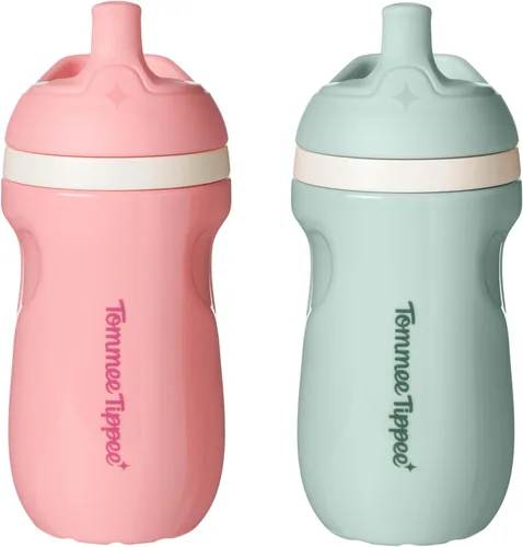 Tommee Tippee - Botella de agua aislada con pico deportivo para niños pequeños de 9oz, vasos antiderrame para niños pequeños de 1 a 3 años, válvula