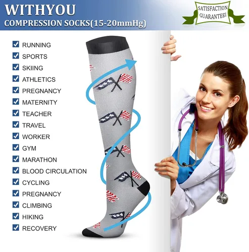 Miniatura 7 de WITHYOU Los calcetines de compresión de 15-20 mmHg son los mejores atléticos para hombres y mujeres, correr, vuelo, viajes, enfermeras embarazadas