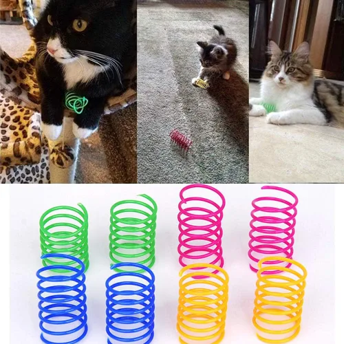 Miniatura 5 de ISMARTEN Paquete de 120 juguetes de primavera para gatos, colorido juguete interactivo para gatos, resortes helicoidales de plástico, juguete