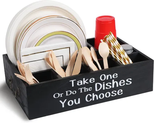 Miniatura 8 de Soporte pequeño para platos de papel, organizador de utensilios para encimera, cubiertos de cocina, tazas, tenedores, cucharas, platos, servilletas