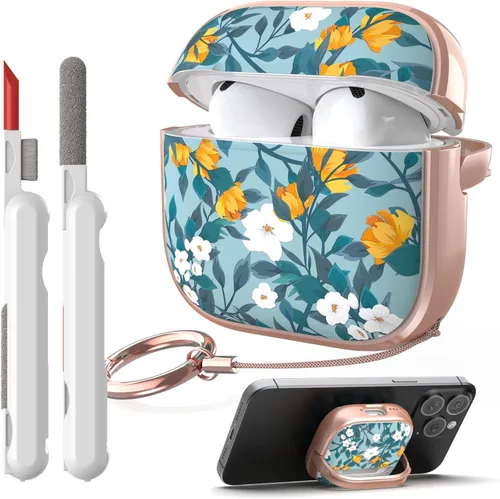 Miniatura 10 de TATOFY Funda con cerradura para estuche de Airpods Pro, funda rígida de flores para iPod Pro para mujeres y niñas con soporte para teléfono y kit