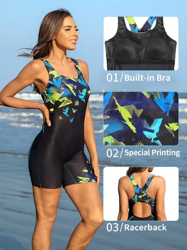 Miniatura 5 de ATTRACO Traje de baño deportivo de una pieza para mujer, traje de baño deportivo de entrenamiento