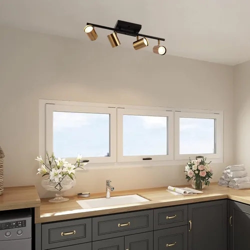 Miniatura 2 de ZEVNI Moderna luz LED de pista, iluminación de pista de 4 luces negras doradas, foco de barra de riel ajustable negro mate, 19.5 x 6.5 x 4.5 pulgadas