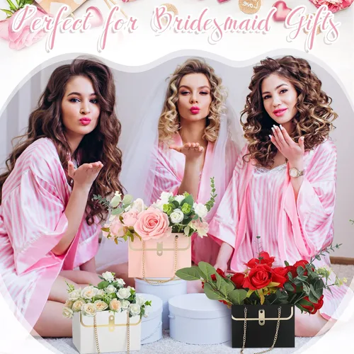 Miniatura 5 de Lincia 24 bolsas de papel de flores para ramos de flores de boda, cajas con asa de cadena, cajas rectangulares para mujeres, bodas, despedidas