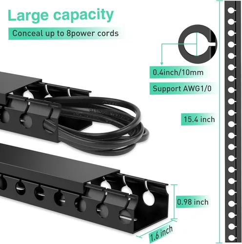 Miniatura 3 de ENONCI Kit Actualizado de Canaleta para Cables - 154 (10x15.4) Pulgadas de Cubiertas de Ranura Abierta para Cables, Sistema de Gestión de Cables