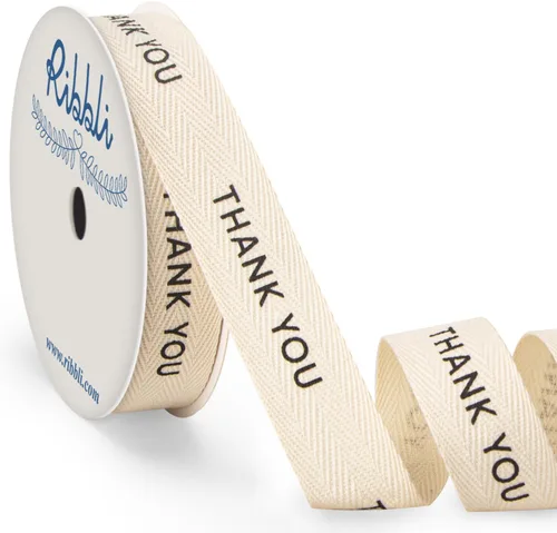 Miniatura 6 de Ribbli Cinta de algodón para cumpleaños, cinta de sarga natural de algodón con texto en inglés «Happy Birthday» color negro, cinta estilo granja