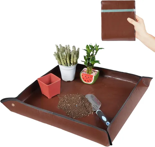 Miniatura 10 de Tapete grande de 39.5" x 31.5" para trasplante de plantas de interior, control de desorden en mesa, bandeja portátil para macetas de jardinero