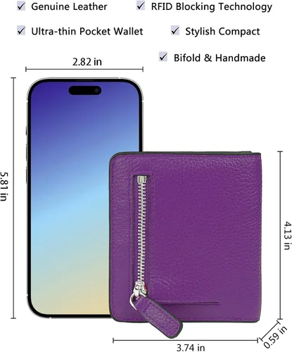 Miniatura 5 de BIG SALE-AINIMOER billetera de bolsillo pequeña con cremallera, plegable, compacta de cuero con bloqueo por identificación por radiofrecuencia