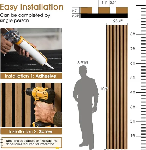 Miniatura 5 de Paneles de pared de listones de madera, paquete de 2 paneles de 106 x 23.6 pulgadas, paneles acústicos de madera para pared, paneles estriados 3D