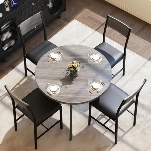Miniatura 16 de Pamapic Juego de mesa de comedor redonda para 4, mesa de cocina y sillas para 4, mesa de pedestal circular de comedor, marco de metal sólido, ahorro