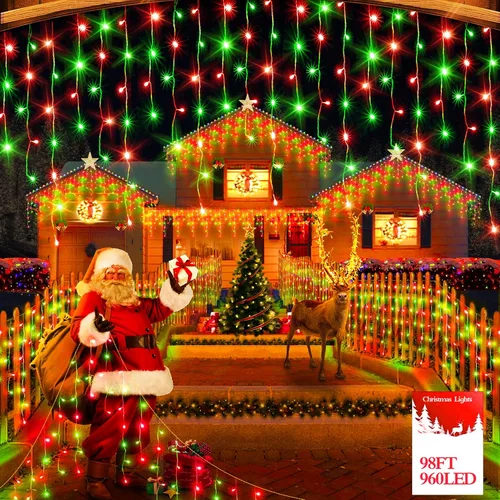 Miniatura 20 de FLVOECN 480 luces LED de Navidad de 49 pies, enchufables, 8 modos con temporizador, luces de hielo regulables, para exteriores, impermeables