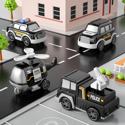 Miniatura 8 de Bennol Juguetes de camiones de policía para niños pequeños de 5 en 1 para niños de 1, 2, 3, 4 y 5 años, vehículos de rescate de policía, camiones