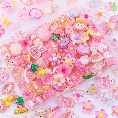 Miniatura 16 de 100 dijes de slime de gelatina de resina con parte trasera plana para slime, dijes Kawaii aleatorios para adornos de teléfono, caja de basura a