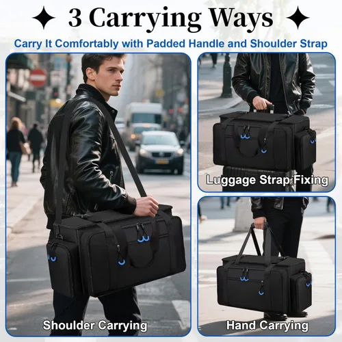 Miniatura 7 de Bolsa grande para cables de DJ con bolsillo para laptop y micrófono, bolsa de DJ para equipo y accesorios de música con divisores desmontables, Azul