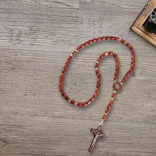 Miniatura 7 de Catholica Shop Rosario de cuentas de madera de San Benito para hombres y mujeres con crucifijo y medalla de San Benito. Hecho en Brasil