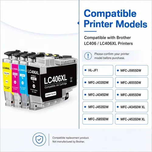 Miniatura 2 de LC406XL Ink Cartridges High Yield Compatible for Brother LC406XL LC406 XL LC406 use with MFC-J4335DW MFC-J4535DW MFC-J5855DW MFC-J6555DW MFC-J6955DW